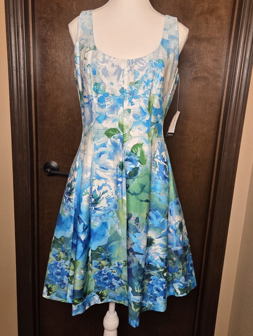 Nine West Blue & Green Floral Midi Dress NWT - Picture 2 of 12